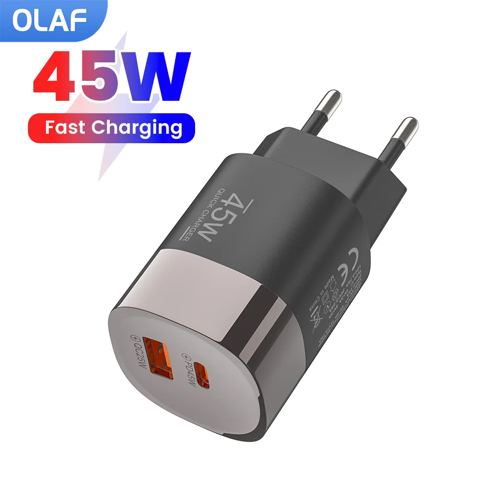 

Зарядное устройство 45 Вт с 2 портами USB Type-C для быстрой зарядки QC 3.0 Super Charge (EU/UK/US) для Samsung, Poco, Xiaomi, iPhone 17, 16, 15