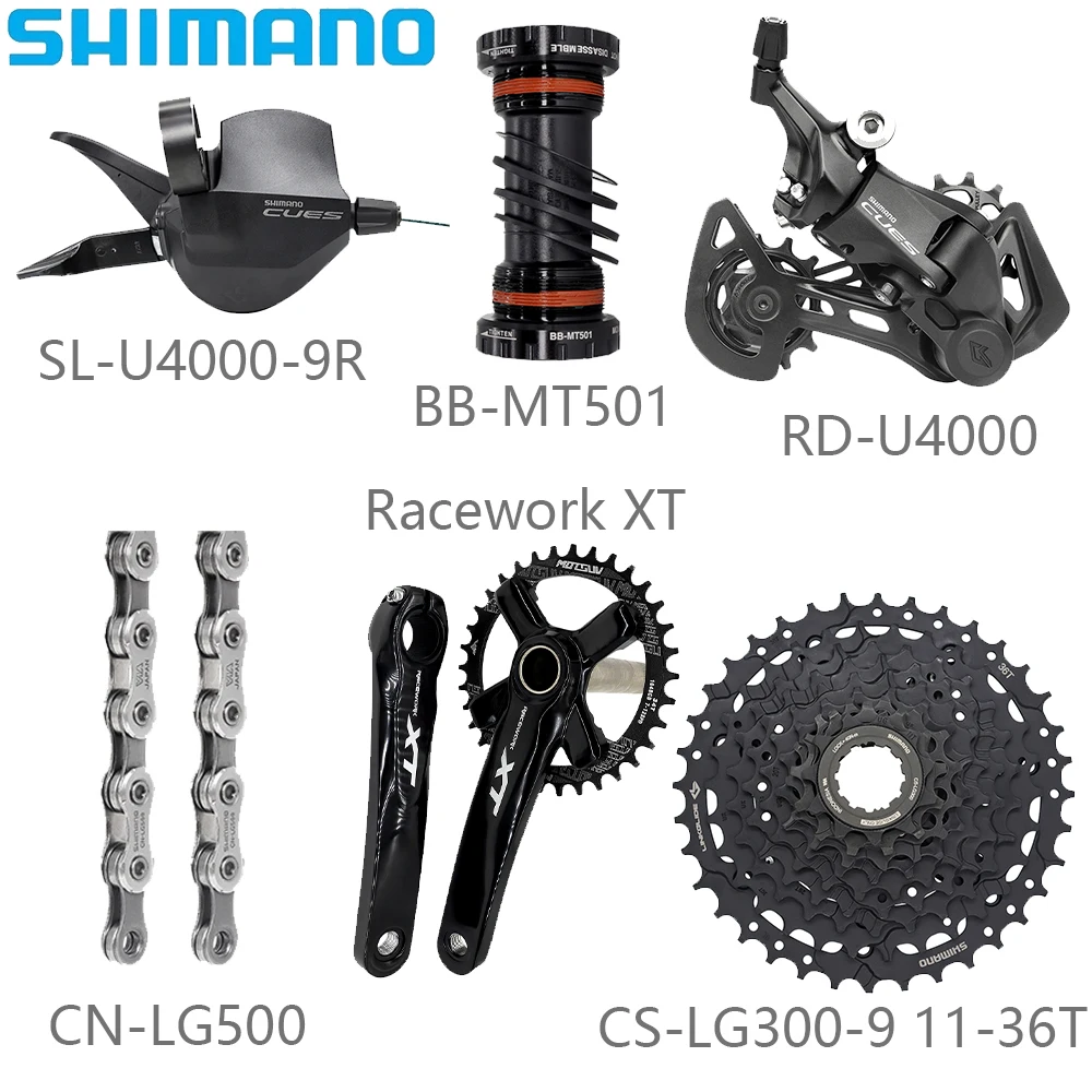 SHIMANO U4000 9-скоростные комплекты велосипедных переключателей CN-LG500 Chain Racework XT Crankset CS-LG300-9 36T/41T Кассета Запчасти для велосипеда