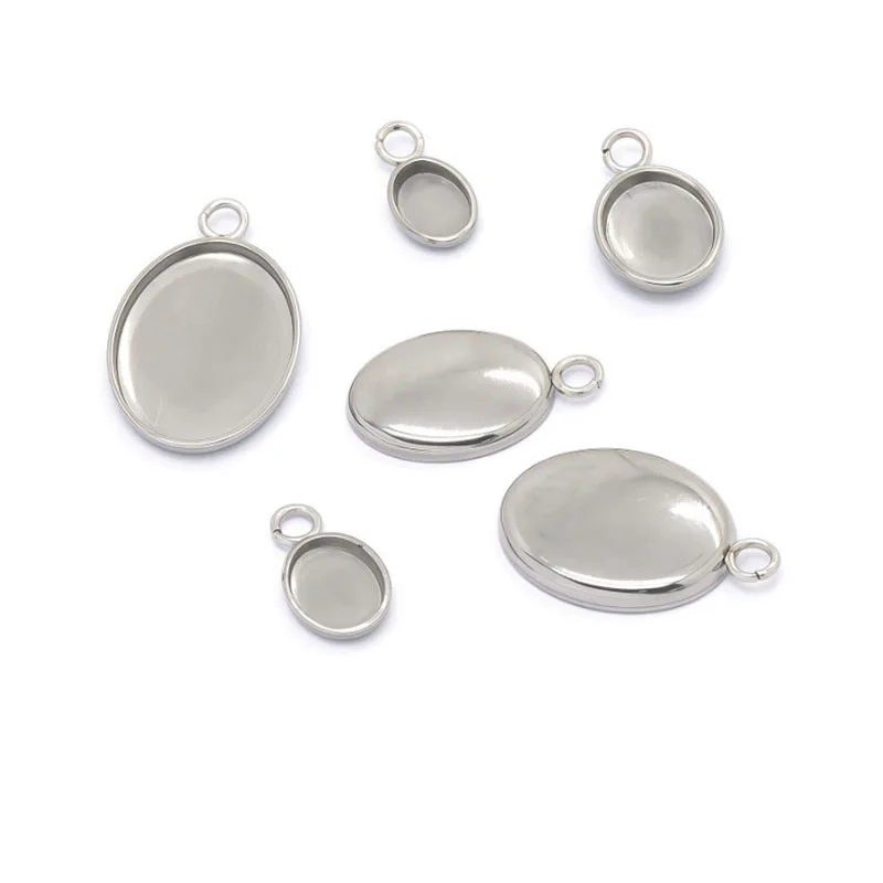 20 Stück ovale Anhängerbasen aus Edelstahl, blanko Cabochon-Einlagefassungen für Halsketten, DIY-Schmuckherstellung, Großhandel – Detail 2