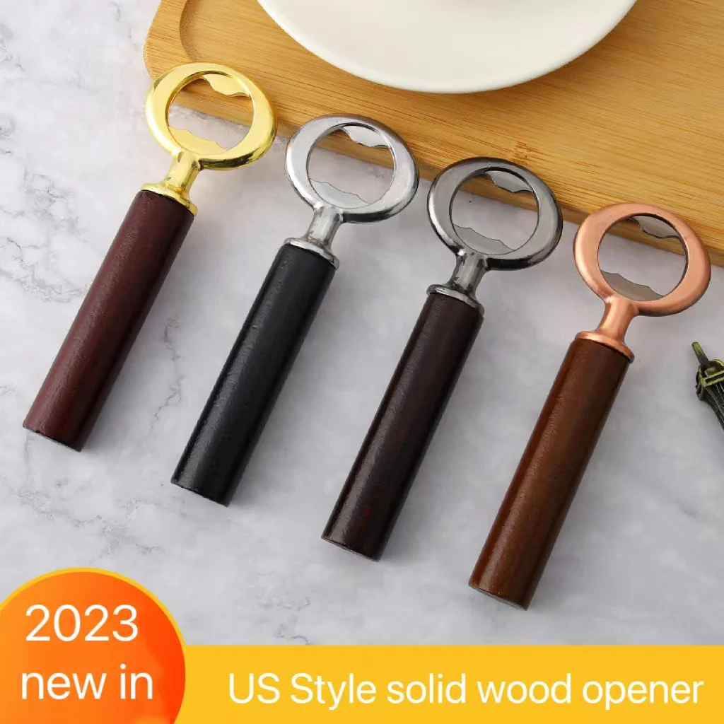 

13cm Alloy Beer Opener Drinks Lid Cap Remover US Style Solid Wood Openers Bar Party Wedding Gift for Guest Bottle Top Opener