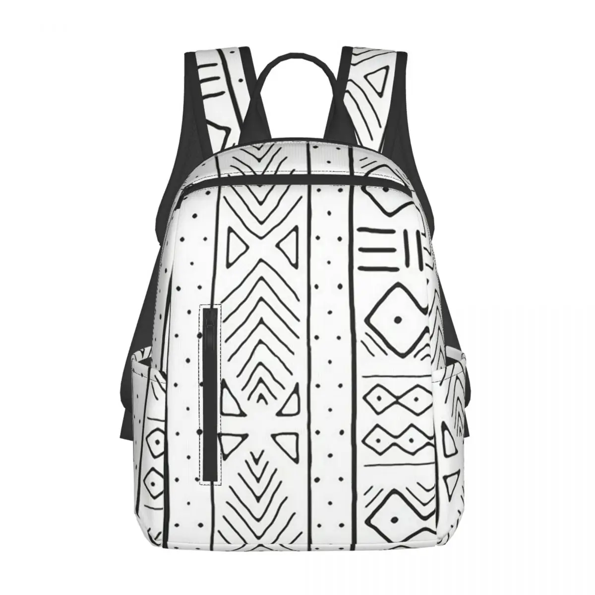 

African Mudcloth White Backpack Daypack Large Capacity Children BookBag School Bag Shoulder Bags for Men Women