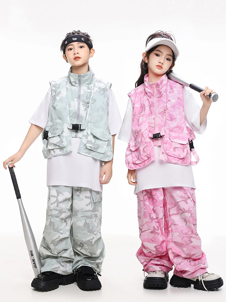 

2024 New Ballroom Hip Hop Dance Costumes For Girls Loose Camouflage Set Boys Street Dance Wear Jazz Stage Rave Clothes DQS16859