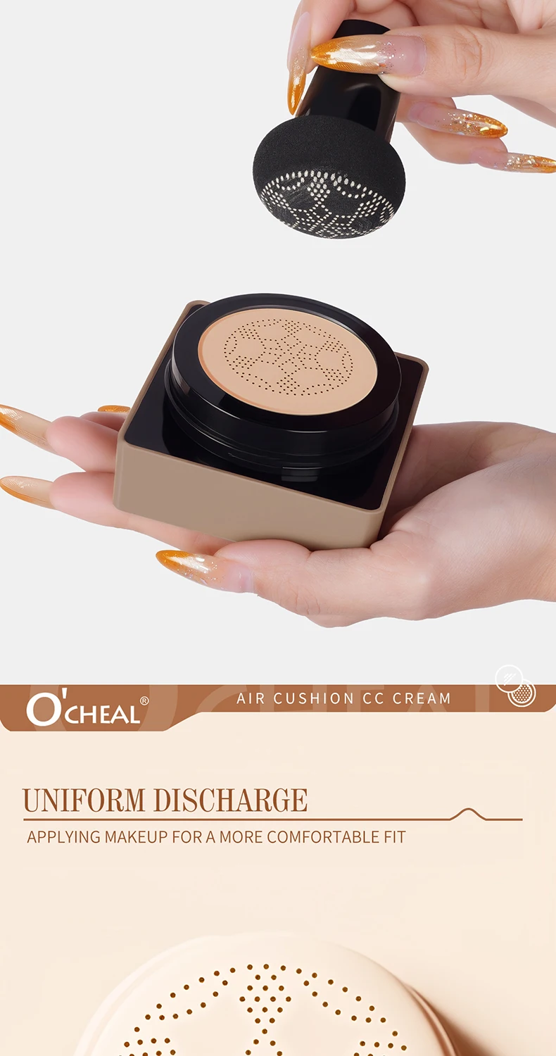O'CHEAL Mushroom Cushion CC Cream Gesichts-Make-up Luftige Abdeckung Langanhaltend Feuchtigkeitsspendend Wasserfest Ölkontrolle Concealer BB Cream – Detail 8