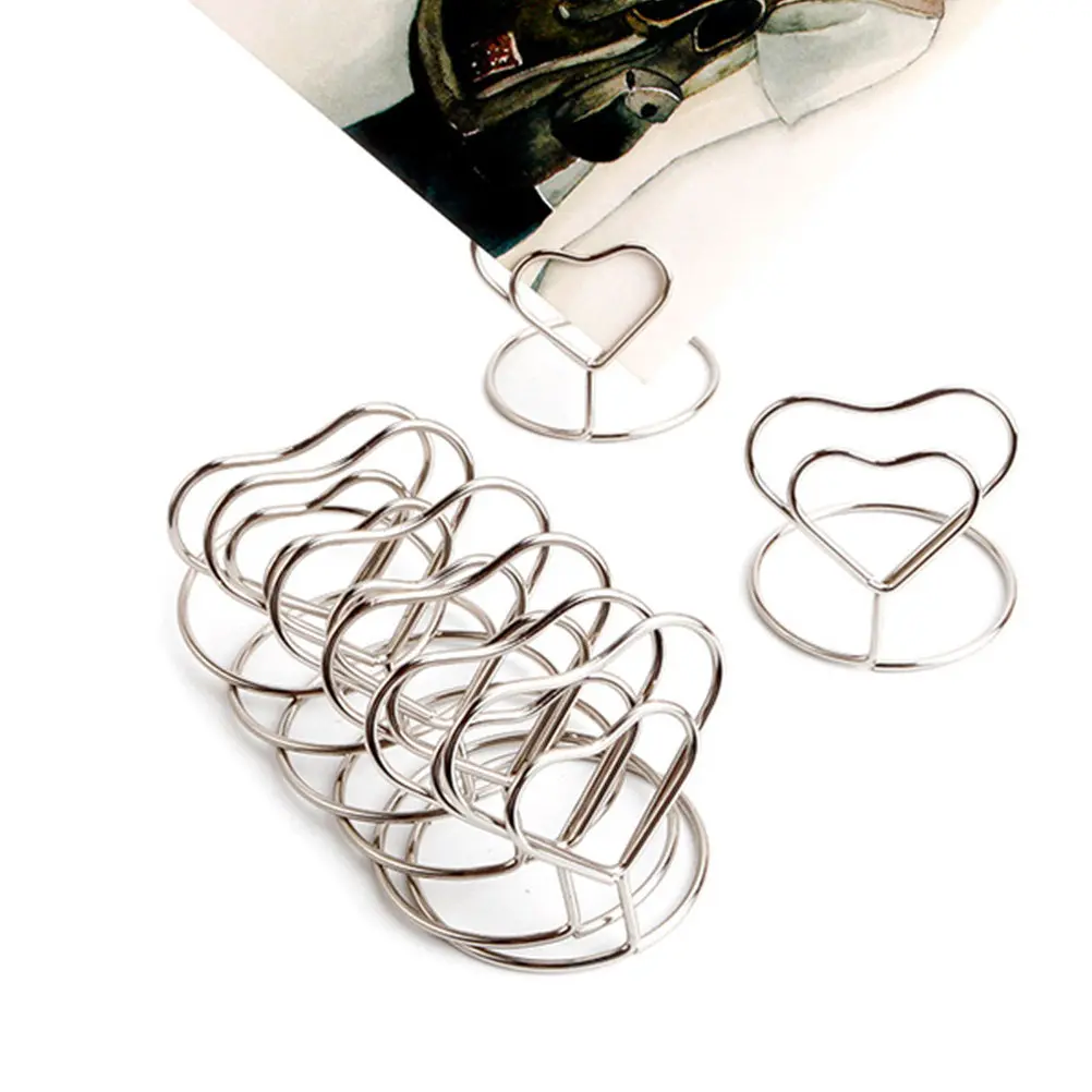24Pcs Photo Holder Heart Shape Stainless Steel Table Number Clips Creative Menu Card Note Display Wedding Office Desktop Decor