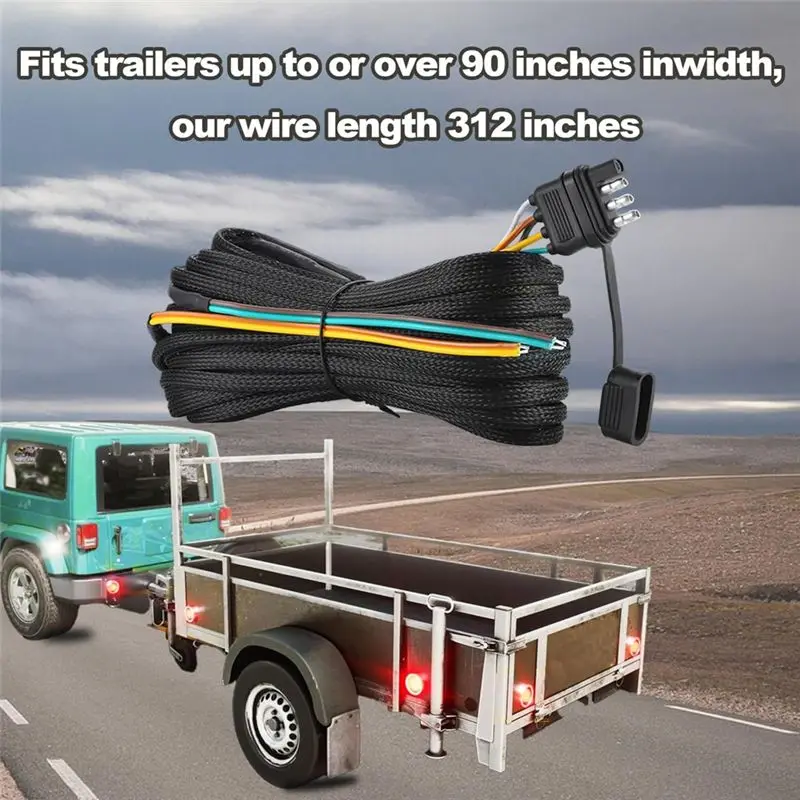 Eco-Friendly 26FT Trailer Wiring Harness Kit, 4 Pin 5 Wire Trailer Wiring Harness, Boat Trailer Wiring Harness,Flat Trailer Conn