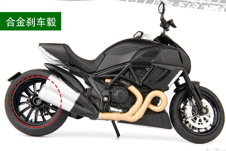 Ducati Diavel 시뮬레이션 합금 오토바이 모델, 소리와 빛 장식 선물, 1:12