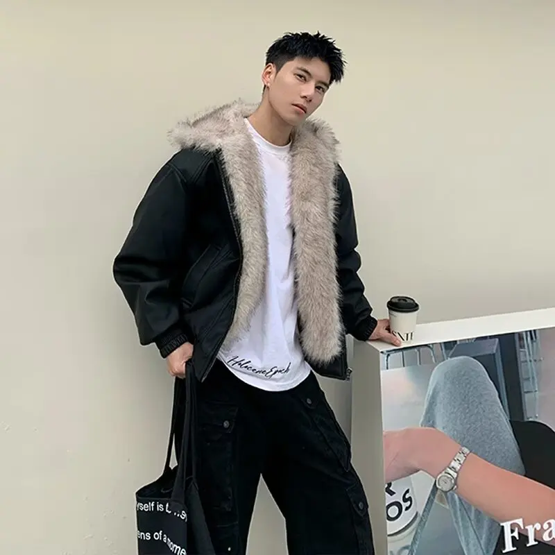 

Thiened Hooded Jaet Cotton Clothes Men's Clothing American High Street Sle Fall Winter Large Size with Fur Collar Coat