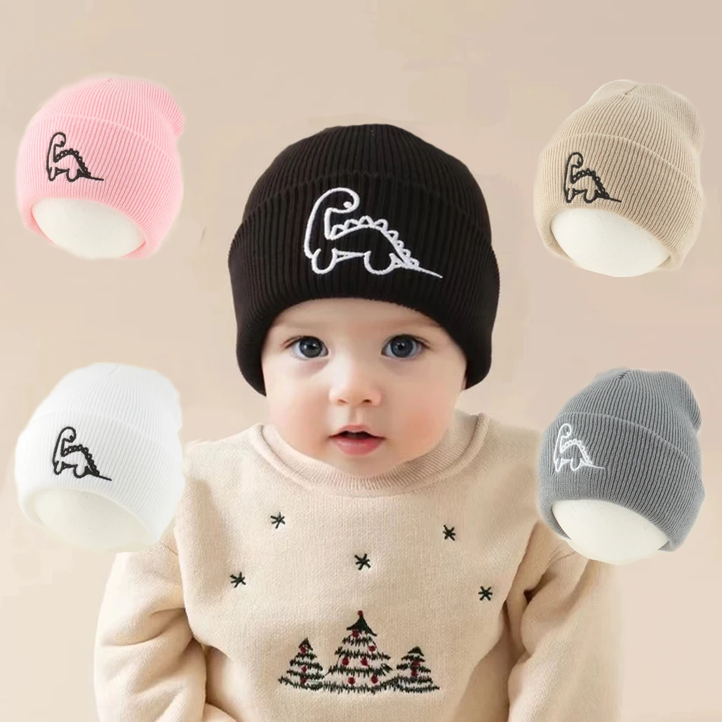 

Winter Warm Baby Beanie Hat Kids Cartoon Dinosaur Embroidery Cute Caps Boys Girls Outdoor Knitted Cap
