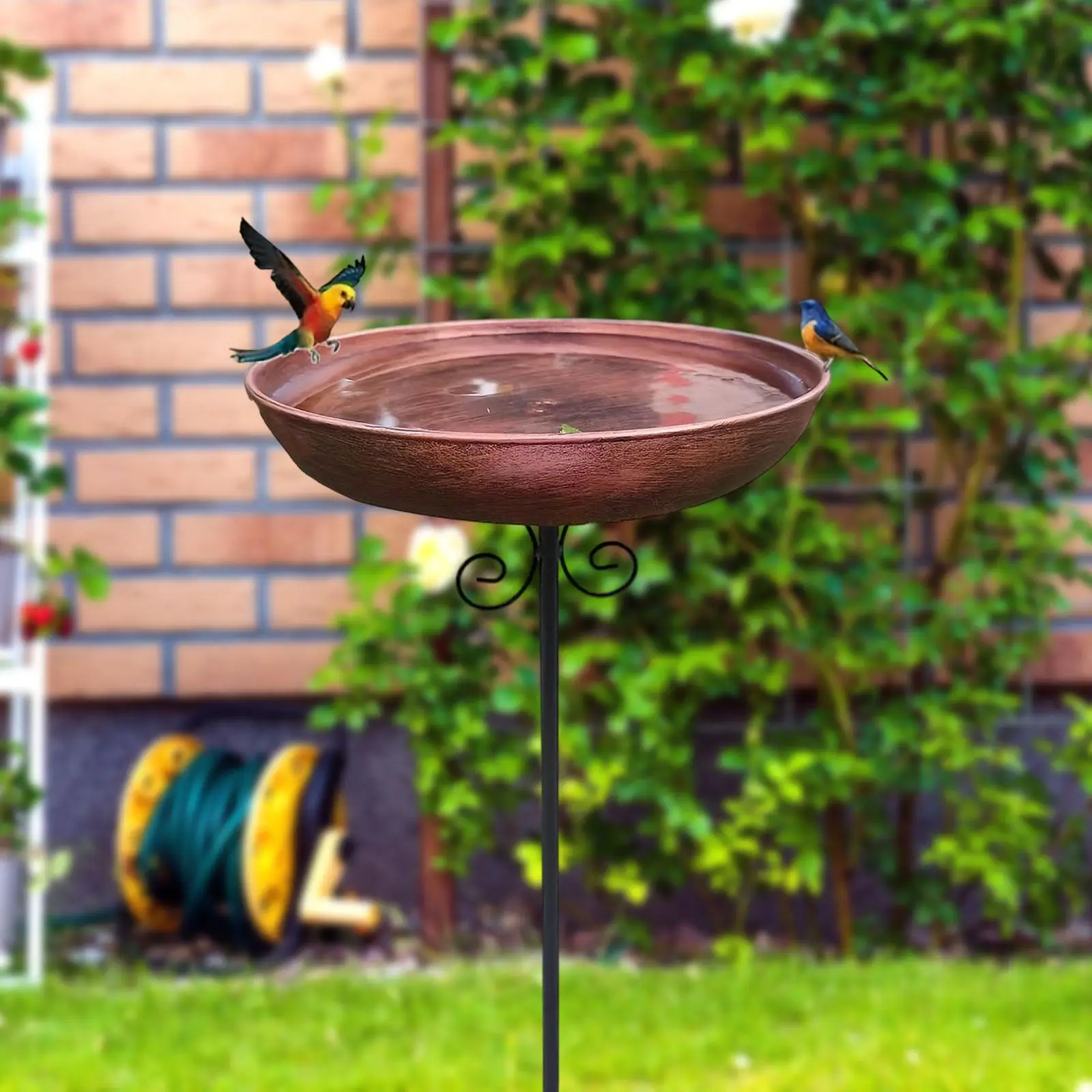 حمام الطيور الحديدي مع حصص الحديقة للشرب وعاء الماء المزخرف صينية التغذية للشرفة فناء الفناء الخارجي الفناء الخلفي #2