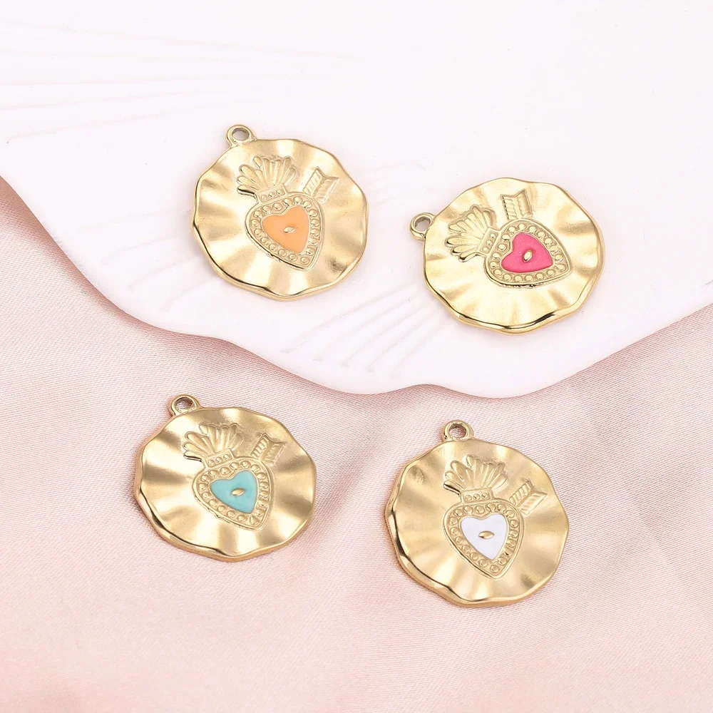 4PCS Stainless Steel Round Radish Enamel Pendant for 18K Gold Plated Necklace Earrings Make Connector DIY Accessories