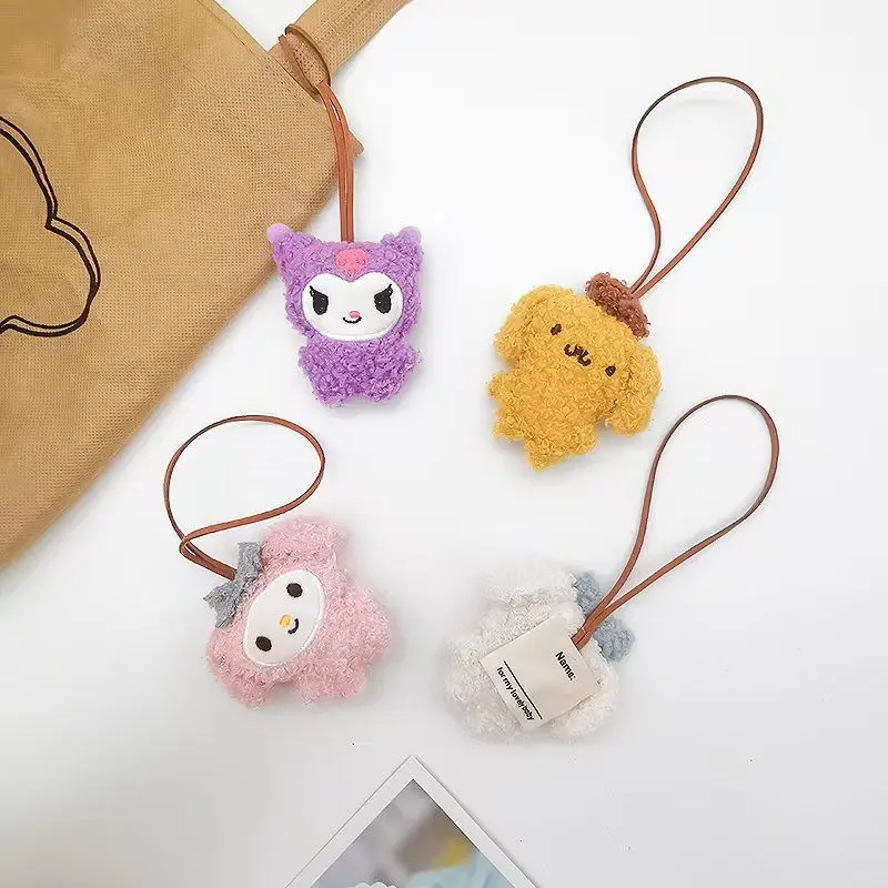 Kawaii Sanrio Cinnamoroll Kuromi Plush Pendant My Melody Name Anti Loss Plush Keychain Stuffed Toy Backpack Decoration Girl Gift