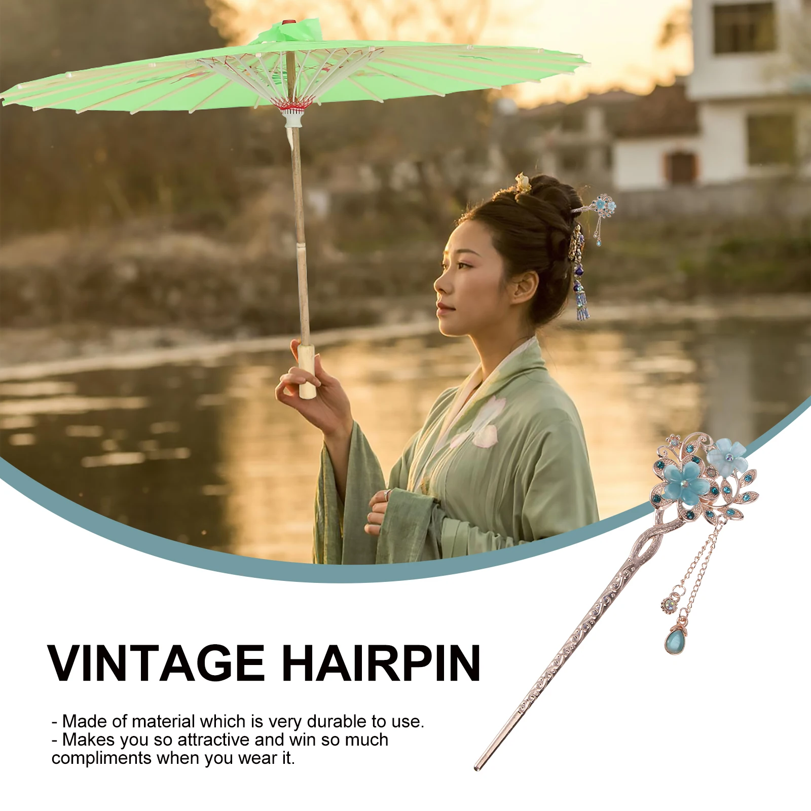 

Classical Vintage Blue Flower Tassel Design Decorative Chignon Hairpins Creative Women Hair Stick Party Celebration Gift