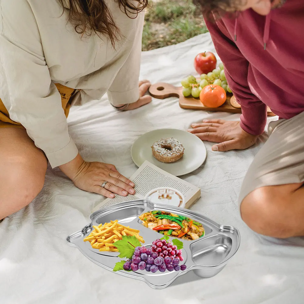 

2pcs Owl Dinner Plate Stainless Steel Divided Kid Food Tray For Children Snack Serving Plates Compartment Bariatric Diet