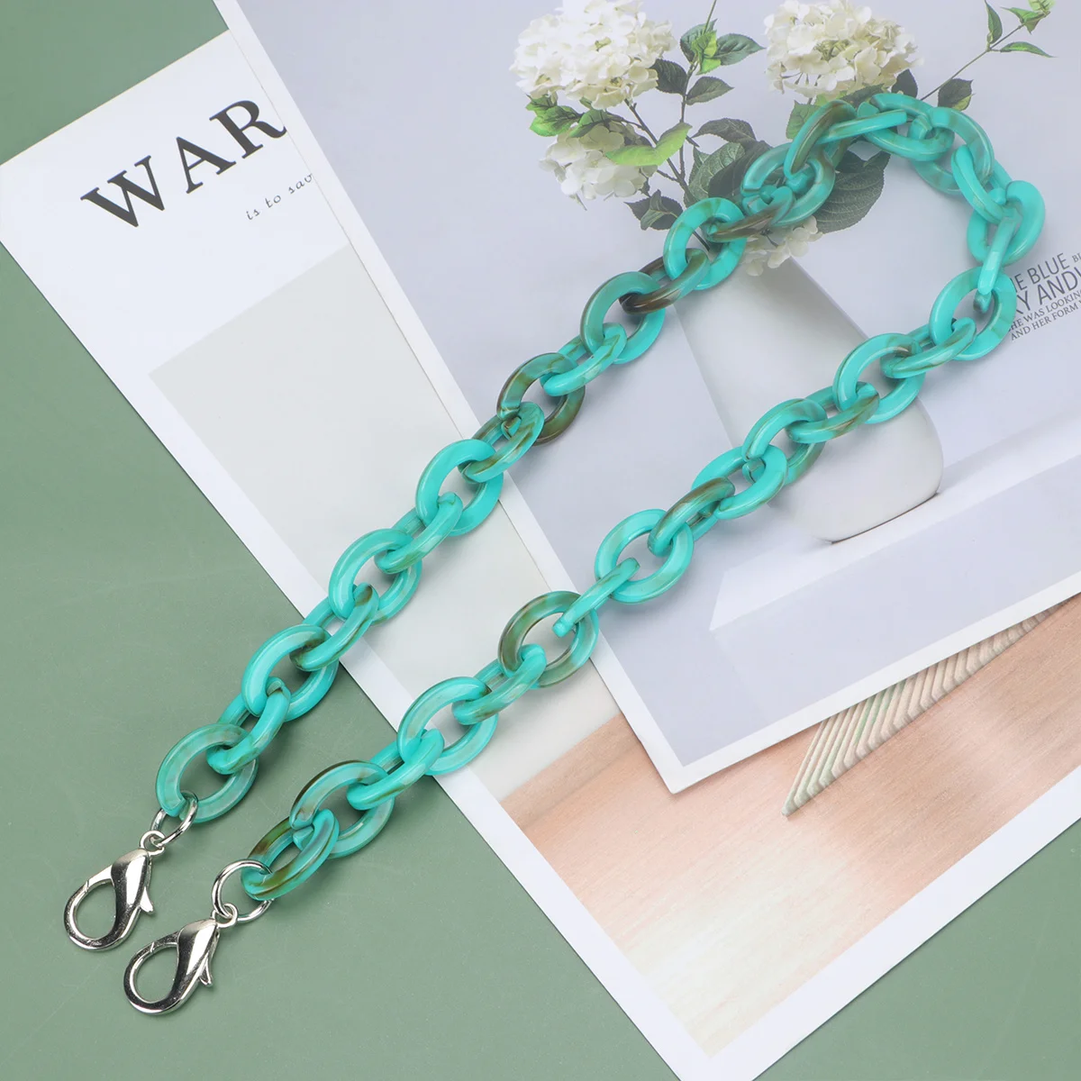 

60Cm Acrylic Alloy Bag Chain Decorative DIY Straps Replacement Handbag Tote Accessory Dual End Buckle for Girls Green