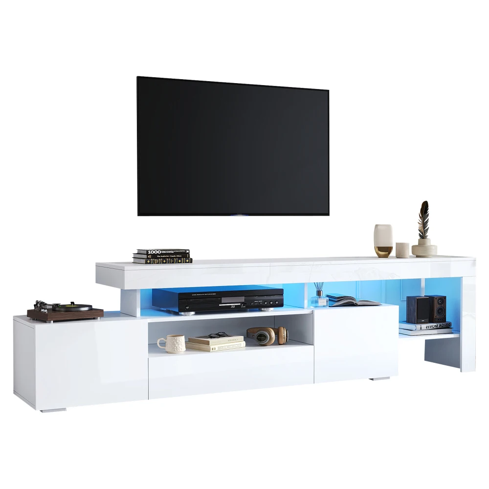 192 * 37 * 53 cm moderner Wohnzimmer-TV-Schrank mit 3 Schränken, TV-Ständer mit LED, Hochglanz-Lowboard, Kommode für 85-Zoll-Fernseher – Detail 24
