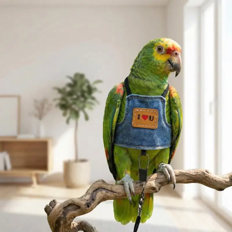 Cowboy Papageien-Fluggeschirr: Bequemes Sicherheitsgeschirr für kleine bis mittelgroße Sittiche – Outdoor-Flugtraining mit Seil-Leine – Detail 6