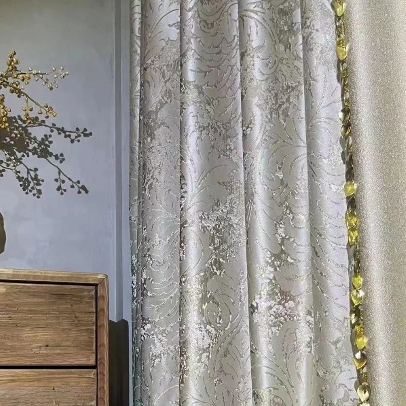 Light Luxury French Gold Silk Jacquard Window Curtains European Jacquard Fabric Modern Simple Living Room Bedroom Curtains