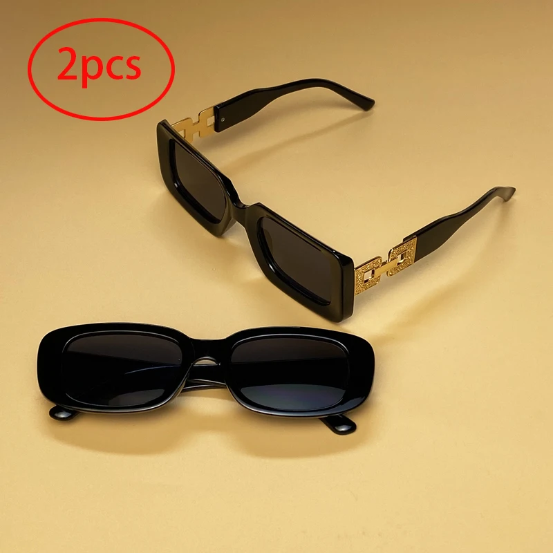 2PCS Women Sports Glasses Vintage Rectangular Sunglasses Retro Frame UV400 Eyewear Fashion Ladies Driver Goggles