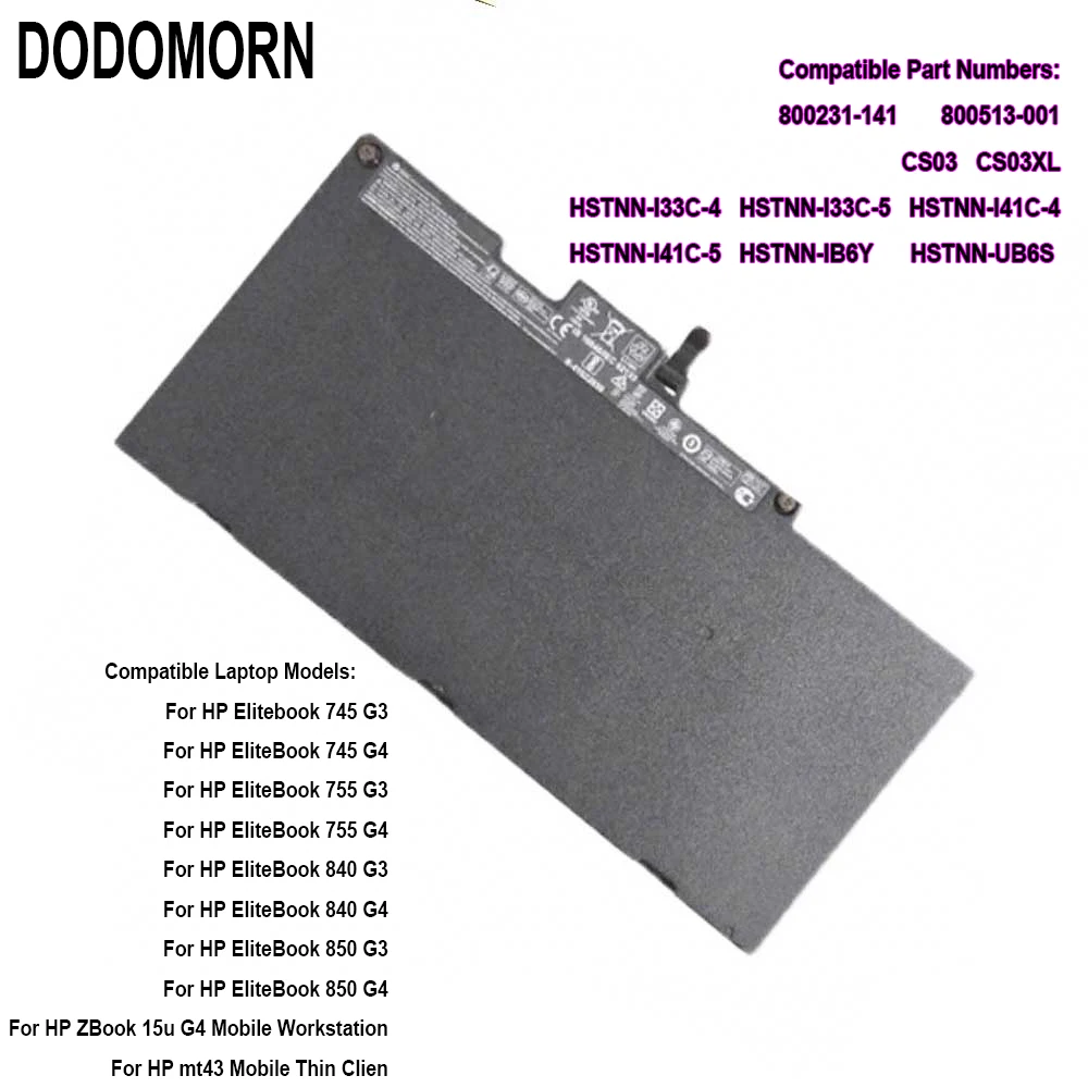 

DODOMORN New CS03XL Battery For HP EliteBook 745 G3, 840 G3 G4, 850 G3 G4, ZBook 15U G3 G4 MT43 Series