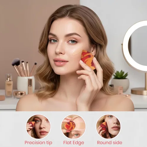 Imagen 2 del producto Juego de esponjas de maquillaje tricolor, licuadora suave sin látex de baja absorción para base, esponja de belleza para poder y crear, 1/3/7 Uds.