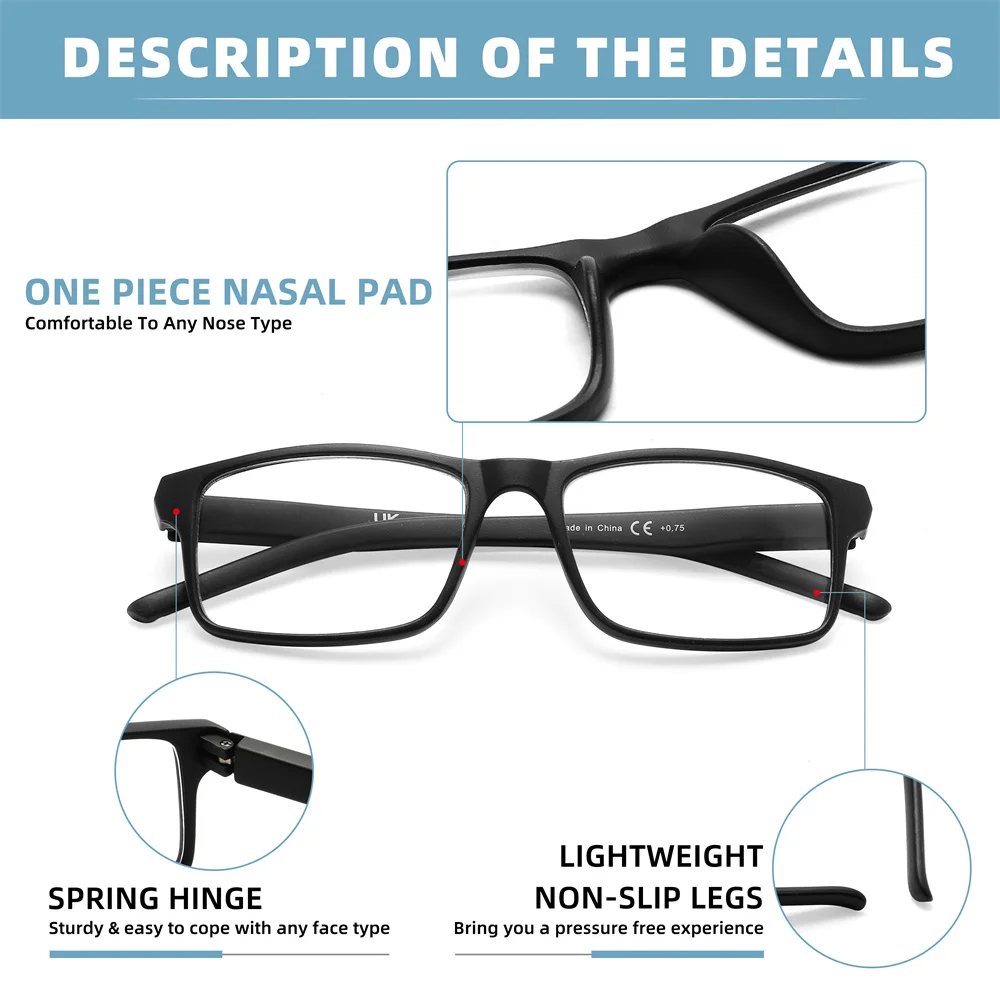MODFANS Blue Light Reading Glasses For Women Men Readers Rectangular Unisex Lightweight Frame Comfortable Spring Hinge Eyeglasse