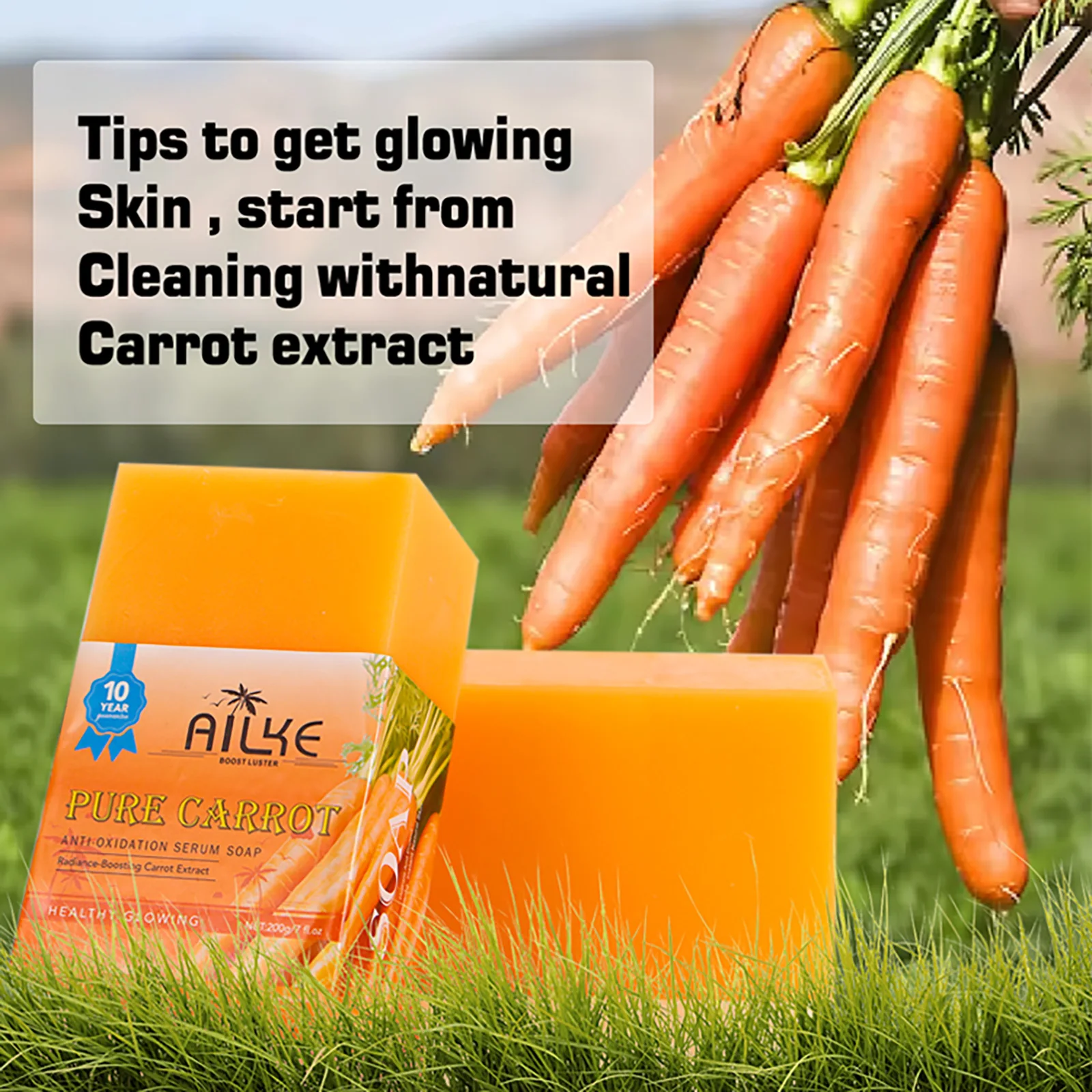 AILKE Pure Carrot Serum Soap, Lighten Skin Tone, Remove Dark Spots, Freckles, Melasma, For Caramel, Black, Dark Skin