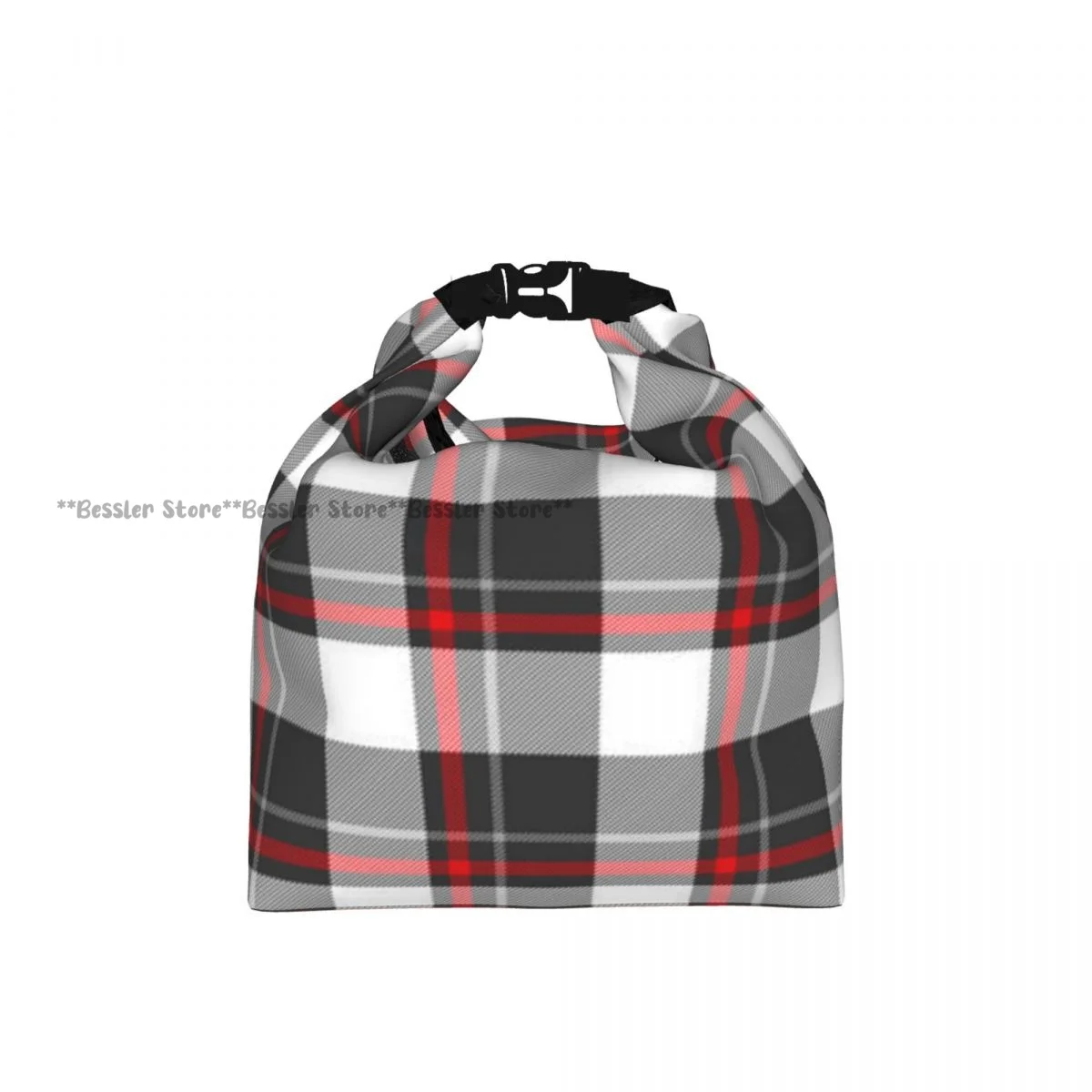 Roll-Top Insulated Lunch Bag Scottish Plaid Checkered Pattern Thermal Bento Box Bag Portable Cooler Bag for Picnic