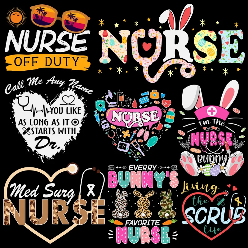 Easter Love Nurse Fashion Letter Thermal transfer printing Iron On Transfer Clothing Thermoadhesive Patches Fusible Patch