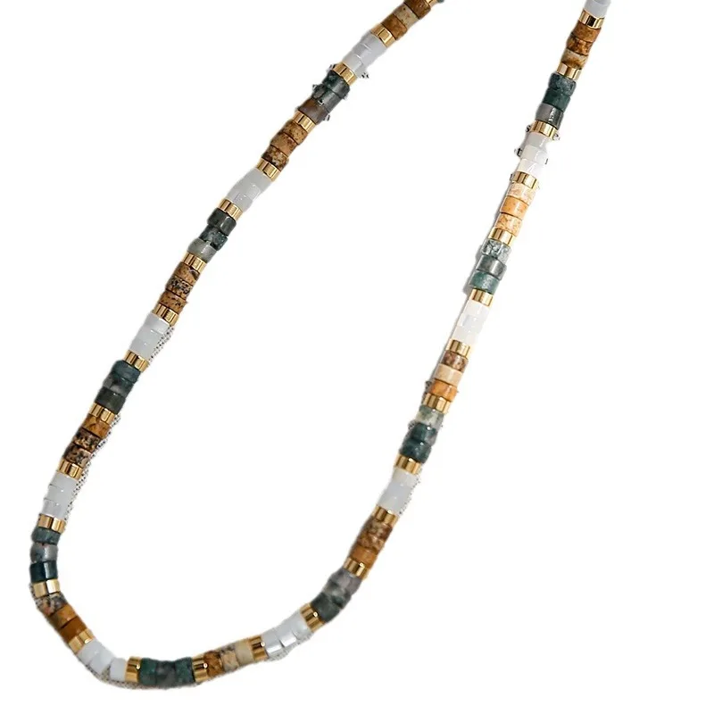 Minar Ethnic Multicolor Contrasted Natural Stone Beaded Necklace for Women Handmade Cubes Thread Strand Chokers Pendientes 2024