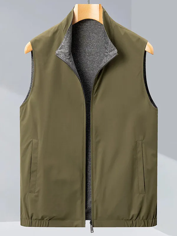 

Double-Sided Wear Busin Casual Stand Collar Vest Spring Autumn Sle Men's Jaet Stand Fit Polyester Nylon Blend
