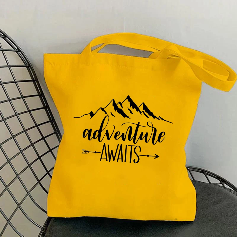 Mountains Adverture Awaits Fashion Tote Bags Casual Handbags Women Girl Ladies Purses Canvas Shopping Bags Shoulder Bags