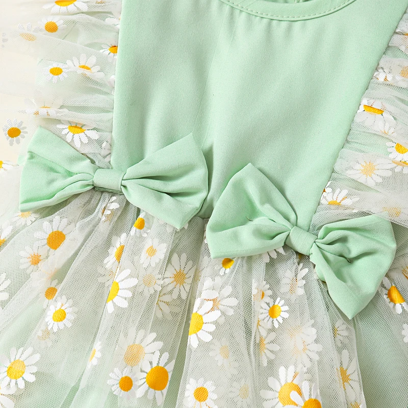 Tregren Pasgeboren Baby Meisjes Zomer Outfit Bloemenprint Vlieg Mouw Tule Romper Jurk Met Strik Haarband Zomer Babykleding