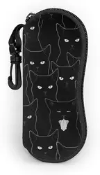 Black Cat Sunglasses Case Zipper Portable Glasses Case Box Soft with Belt Clip for Men Women Large