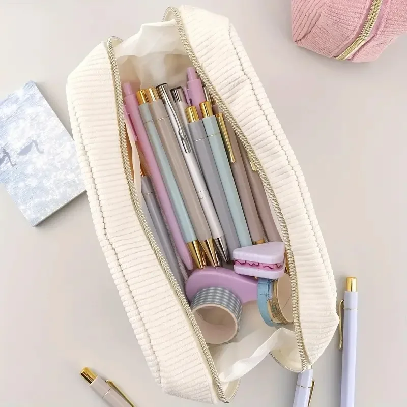 Corduroy Cute Pencil Case Macaron Colors Pencilcase Pencil Bags Make Up Pen Storage Bag School Supplies for Girls Stationery