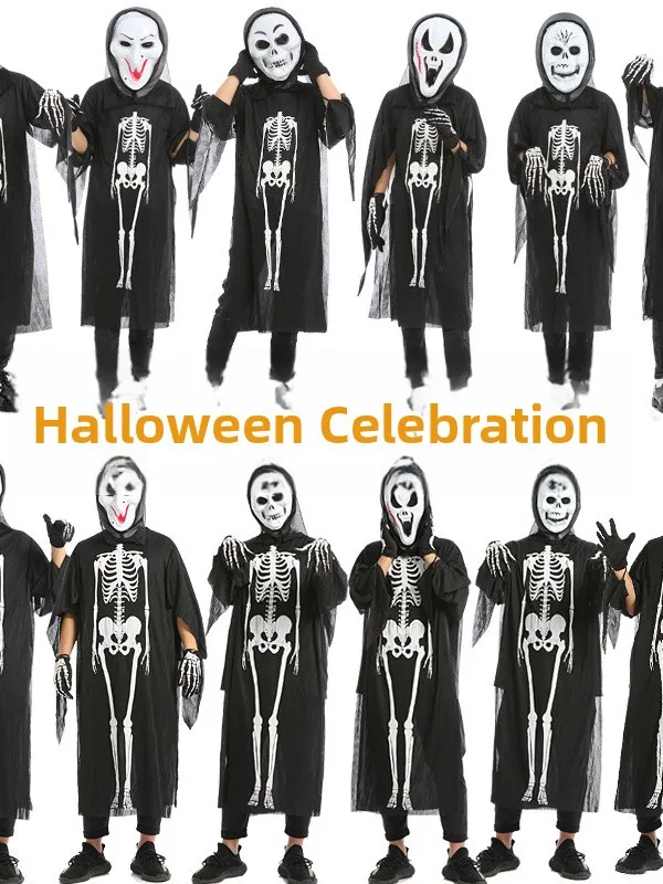 

Halloween Skeleton Suit Set Horror Theme Children's Adult Costume Ideal for Parties And Stage Performances Made in China