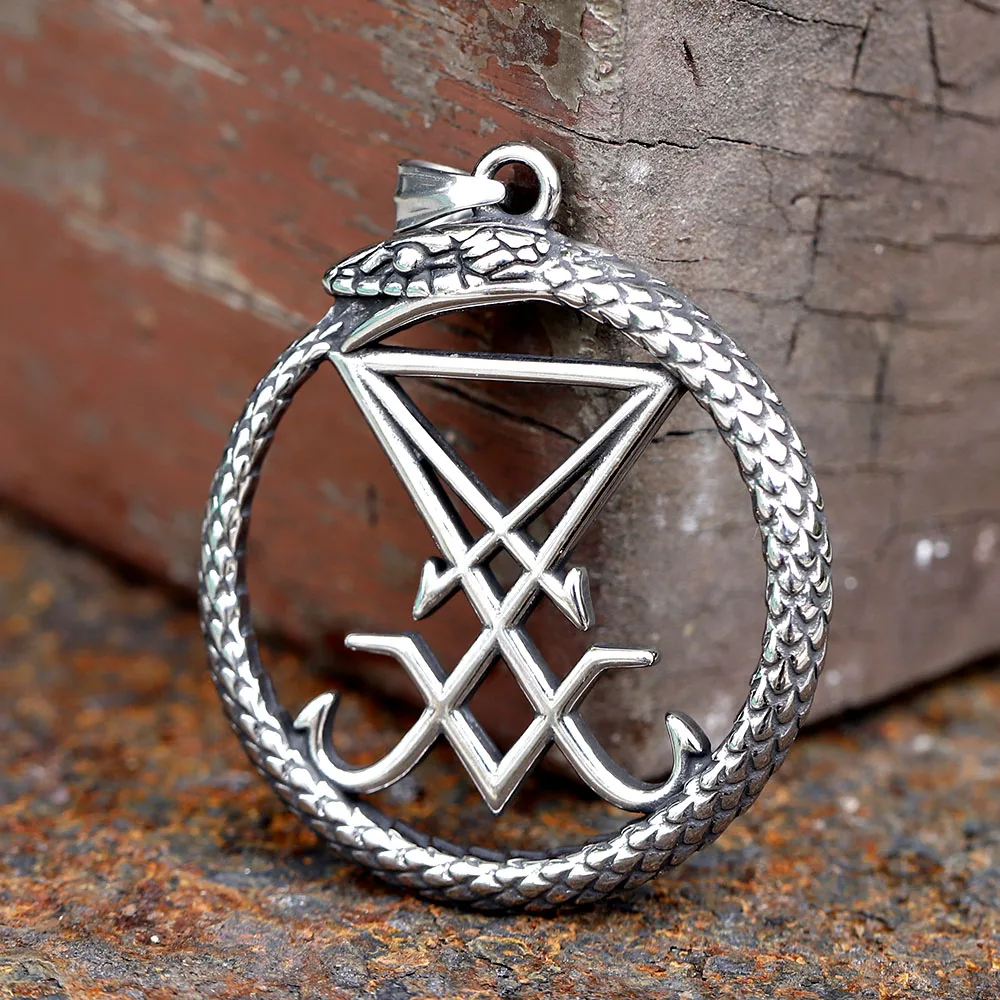 Unique Design Stainless Steel Round Snake Lucifer Satan Signet Pendant Cool Jewelry For Men GIFT free shipping