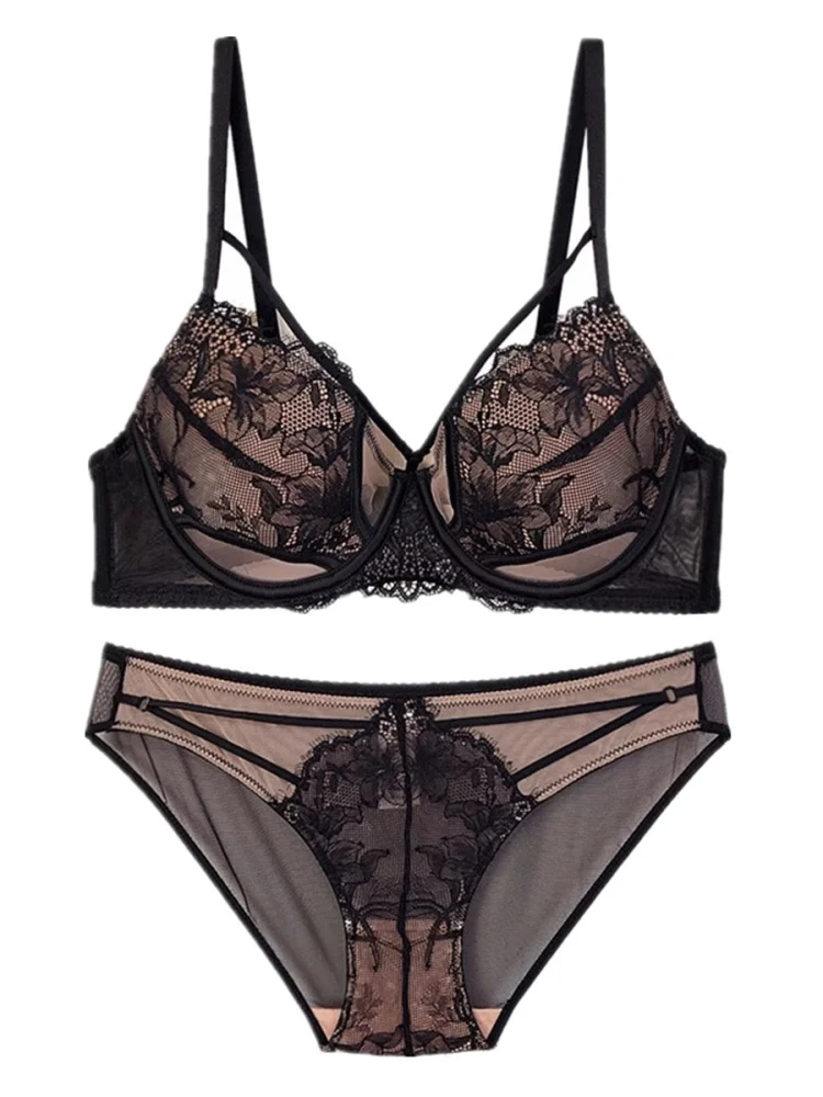 حمالة صدر مريحة فرنسية من Underwire برباط متباين، مجموعة ملابس داخلية شفافة كبيرة الحجم تدعم ومثير بمظهر صغير MOYISU #6