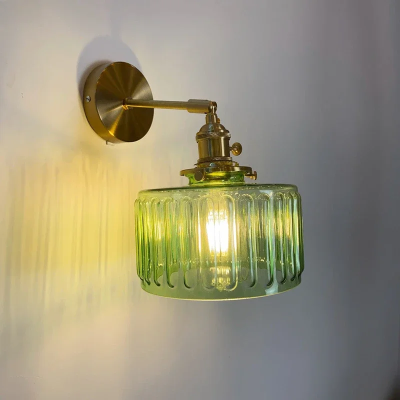 

Nordic Green Glass Copper Wall Lamp Sconce Beside Bathroom Mirror Stair Light Switch Modern Wandlamp Luminaria Lighting