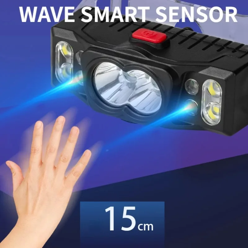 Multifunctional Sensor Headlamp Rechargeable Flashlight Portable Riding Light Outdoor Emergency Work Lamp for Fishing Camping