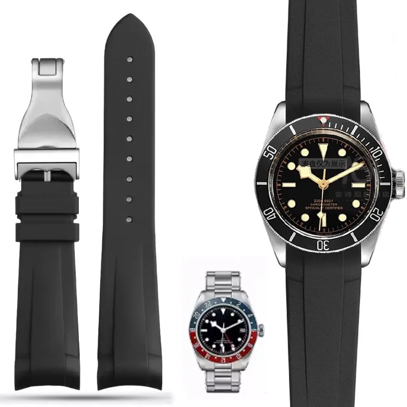 Natural Rubber Watchband Special for Tudor Black Bay 1958 41mm GMT Pelagos Pin/Folding buckle Men Silicone Watch Strap 22mm