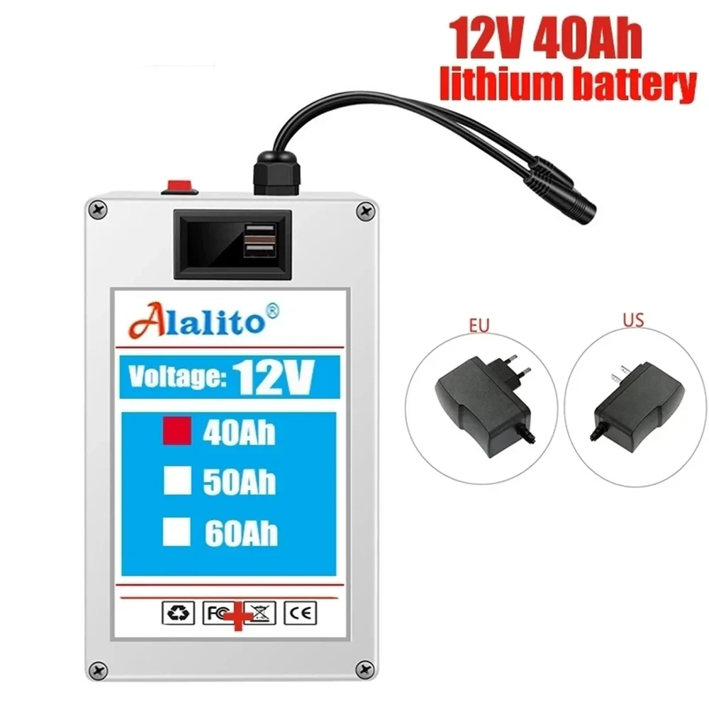 New DC 12V 60AH lithium ion rechargeable battery, high capacity ac power charger with 4 kinds of traffic development