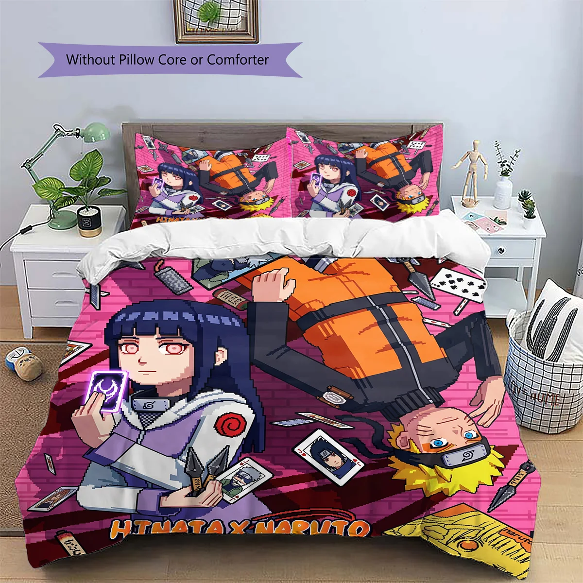 Naruto  Patterned Pillowcase & Duvet Cover Set 3 Piece Anime Style Bedding Decor Gift for Fans YUN6515