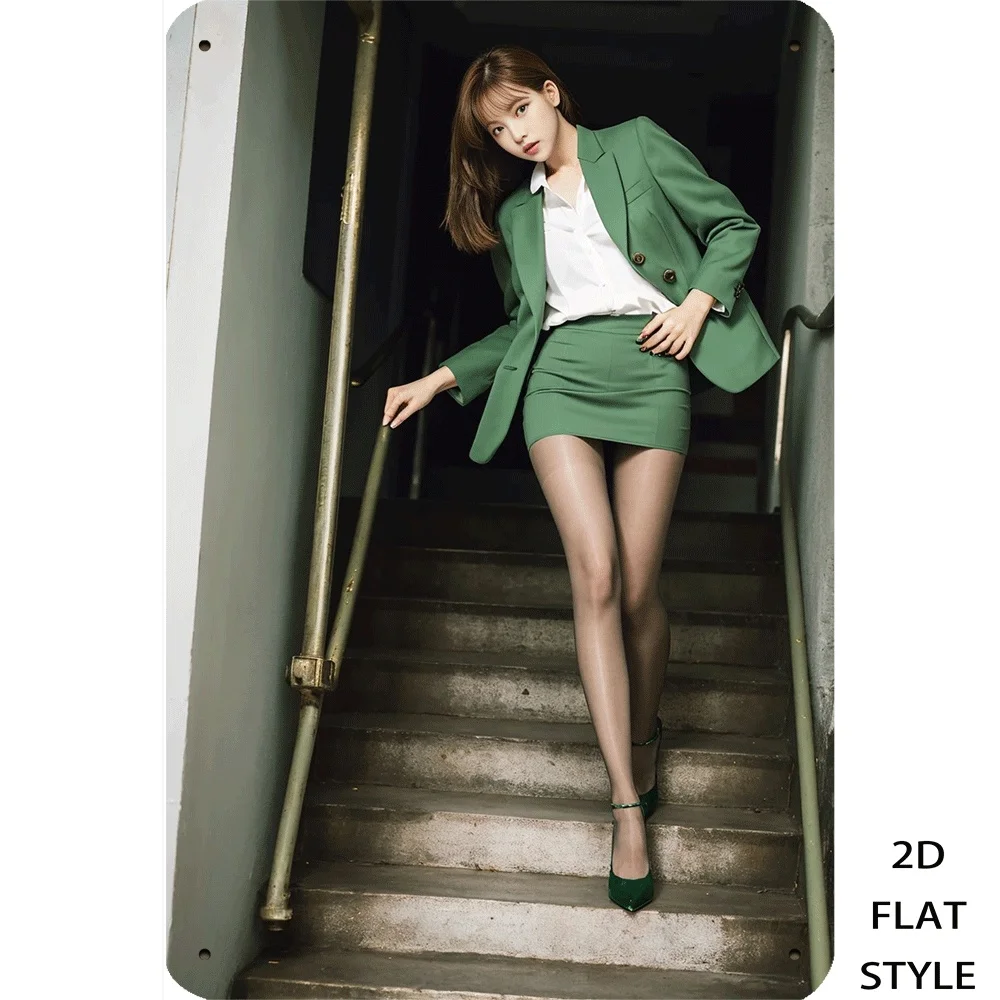 2D Vintage Metal Sign Board Wall Art Decor Fashion Green Suit Woman Staircase Poster Hanging Ornament for Halloween Christmas Ne