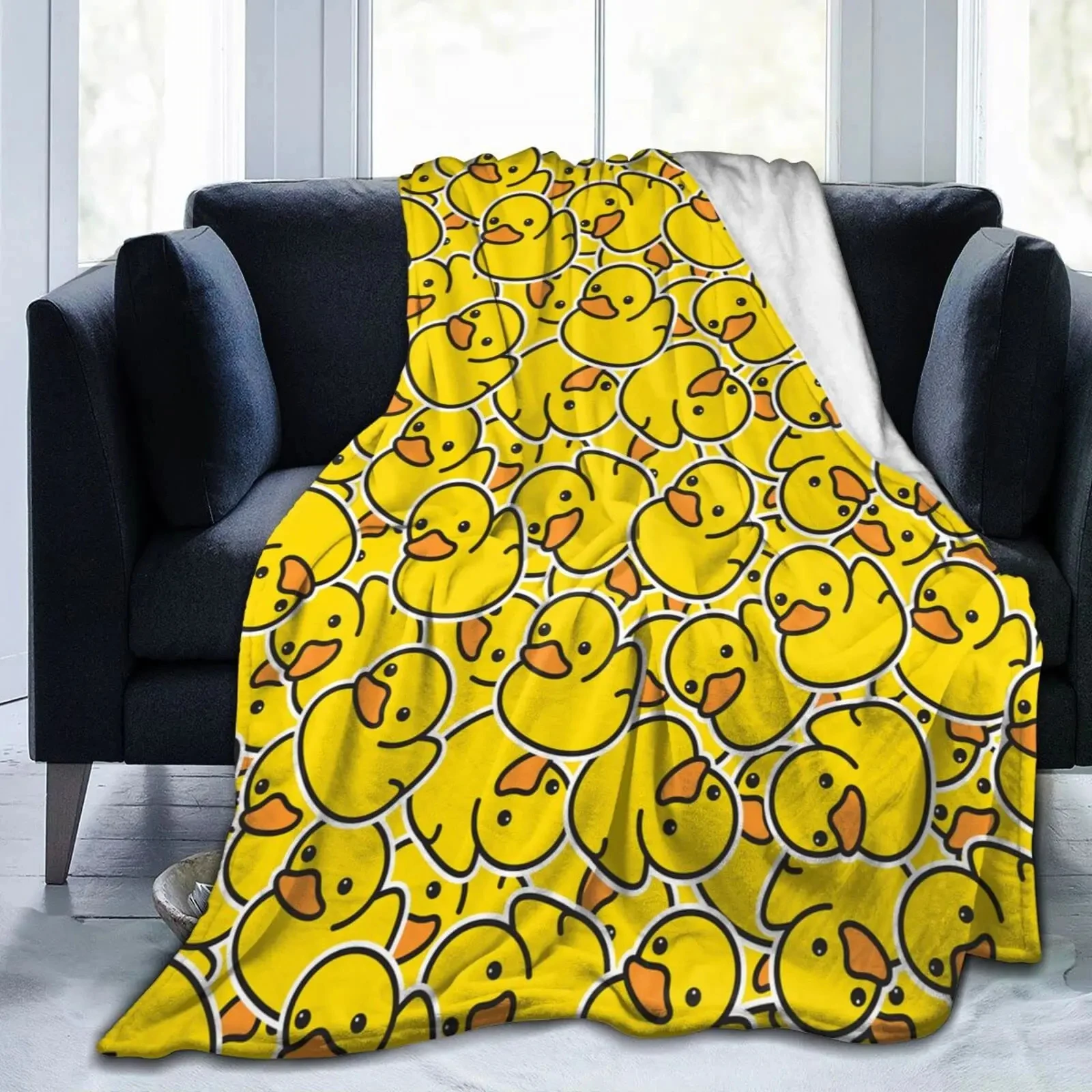 Cute Rubber Duck Throw Blanket Soft Warm All Season Yellow Cartoon Ducks Flannel Blankets for Bed Car Sofa Couch Bedroom Decor