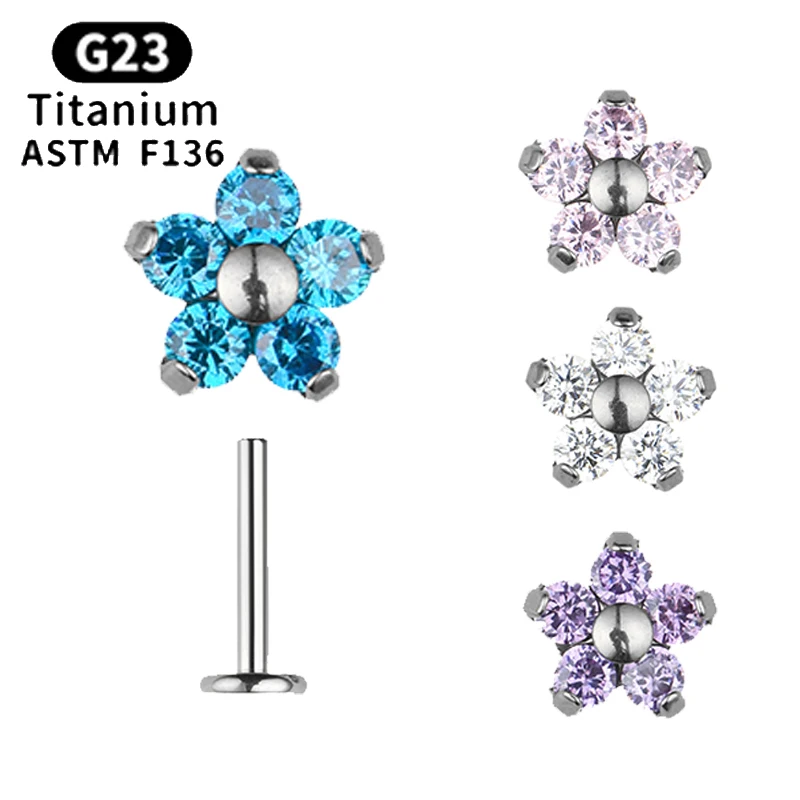 ASTM F136 Orelha de Titânio CZ Five-pointed Star Lip Nail Cartilage Brincos Body Piercing Jóias Lindas Jóias de Presente