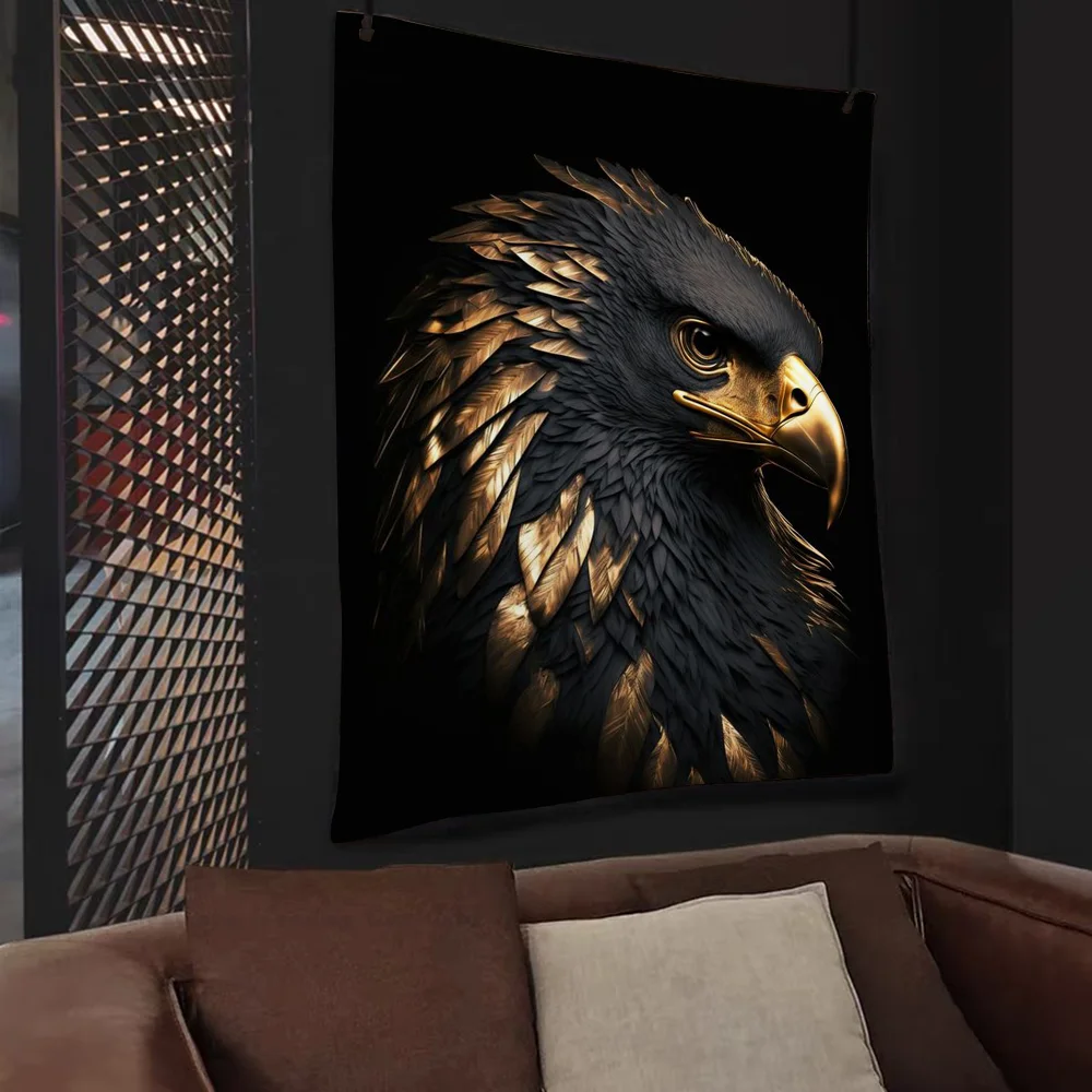 Black Gold Eagle Lion Canvas Painting Metal Chart Tapestry Art Science Fiction Room Home Decor Cheap Hippie Wall Hanging