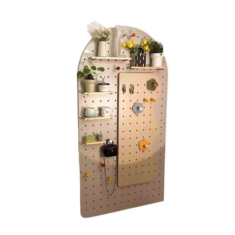 

Wooden home hole board mirror integrated full body full-length mirror bedroom wall-mounted hole board storage rack