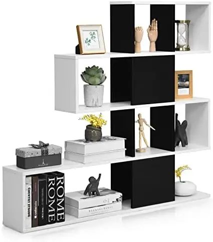 

16 Shelves Bookshelf, Modern Ladder Corner Bookshelf, 9 Cubes Stepped Bookcase, 5-Tier Display Organizer for Home Office, 47