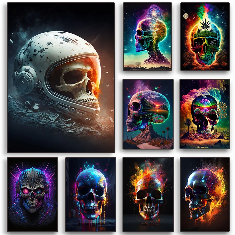 Modern Skeleton Art Poster Fantastic Skull Canvas Painting Posters and Prints Wall Art Pictures for Living Room Home Decor