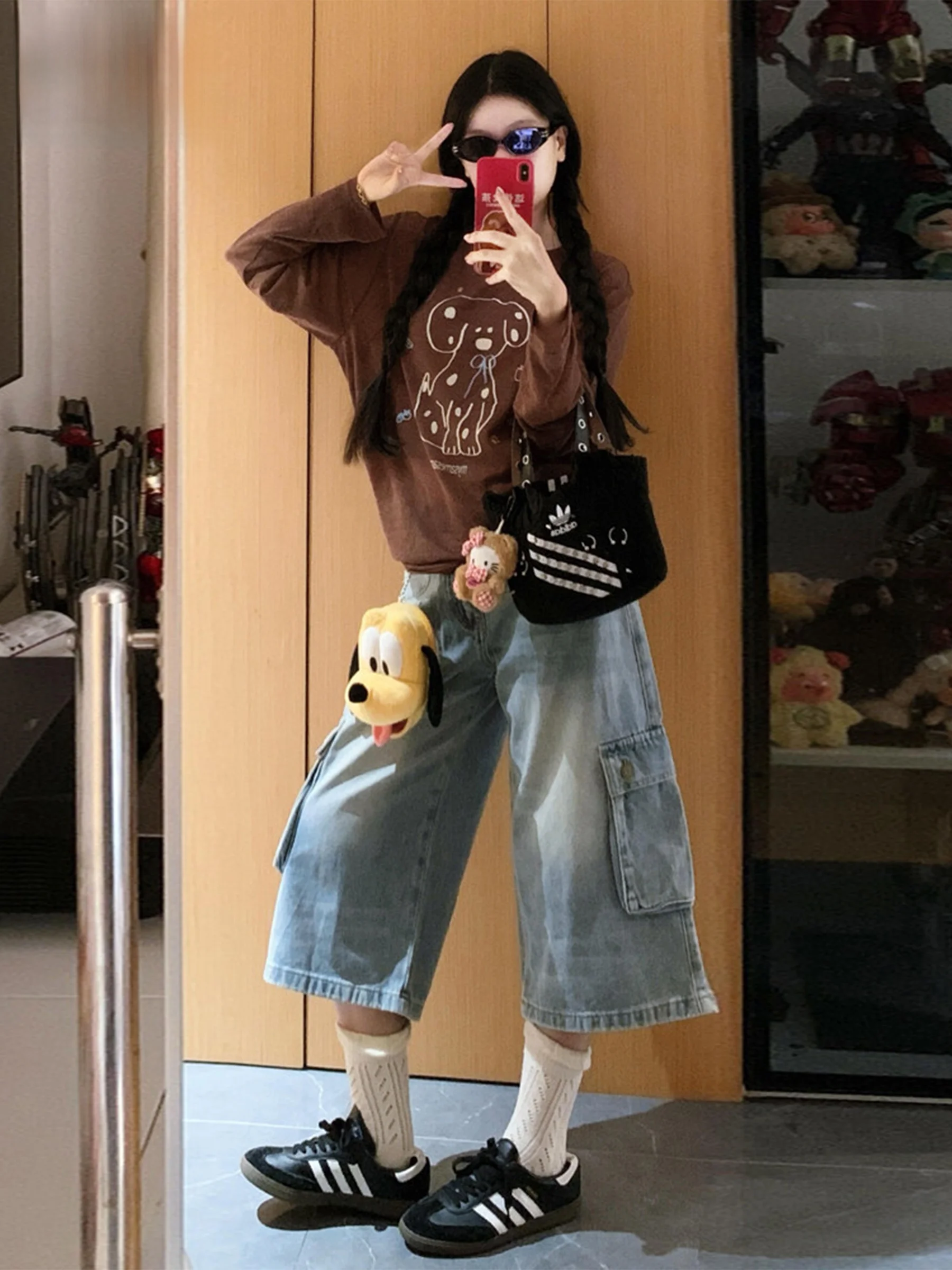 

Loose Fit High Waist Denim Capri Pants Women's Summer Slimming Straight Leg Jeans Casual American Style Light Blue